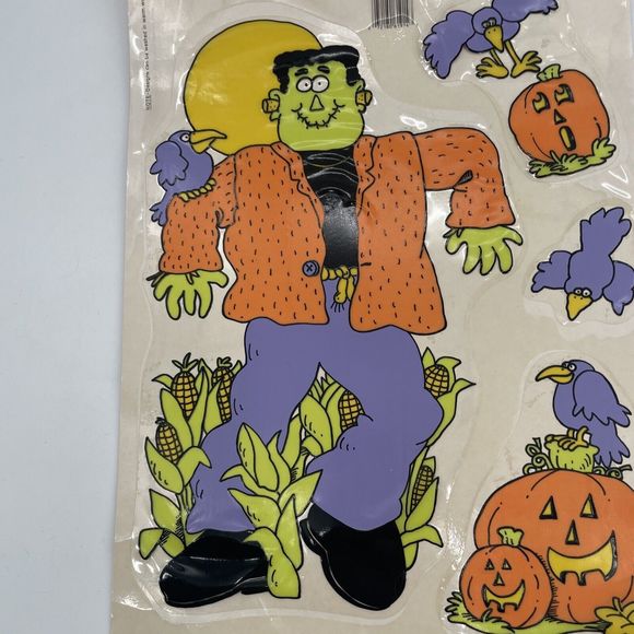 VTG Classic Clings Halloween Window Decorations Frankenstein Jack O Lantern 1989 - Picture 6 of 11